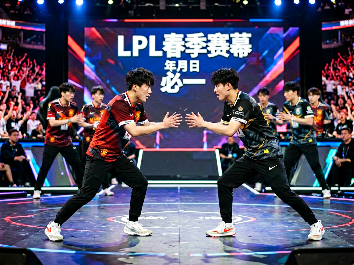 电竞赛事现场，选手在舞台上激烈对抗的体育新闻配图